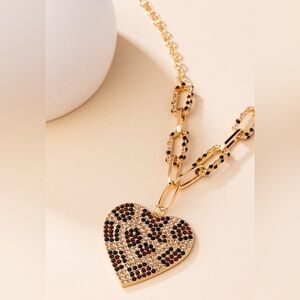 Elegant Gold Cheetah Heart Pendant Necklace